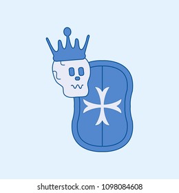 Skull in the crown with shield. Design element for postcard, banner or print.
