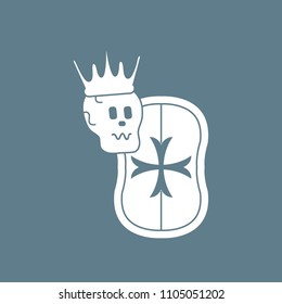 Skull in the crown with shield. Design element for postcard, banner or print.