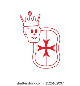 Skull in the crown with shield. Design element for postcard, banner or print.