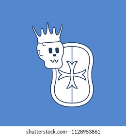 Skull in the crown with shield. Design element for postcard, banner or print.