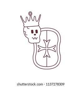 Skull in the crown with shield. Design element for postcard, banner or print.