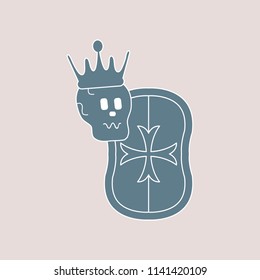 Skull in the crown with shield. Design element for postcard, banner or print.
