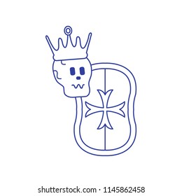 Skull in the crown with shield. Design element for postcard, banner or print.