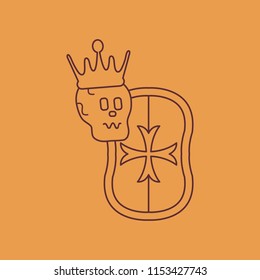 Skull in the crown with shield. Design element for postcard, banner or print.