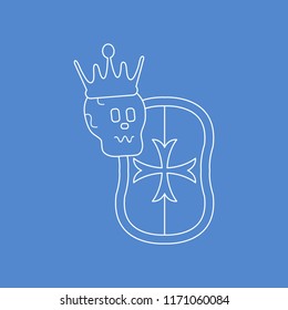 Skull in the crown with shield. Design element for postcard, banner or print.