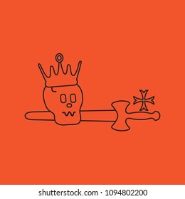 Skull, crown, sword, cross. Design element for postcard, banner or print. 