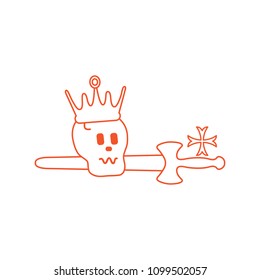 Skull, crown, sword, cross. Design element for postcard, banner or print. 