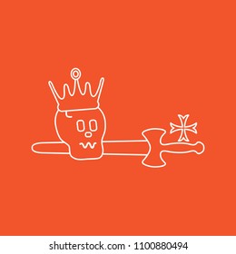 Skull, crown, sword, cross. Design element for postcard, banner or print. 