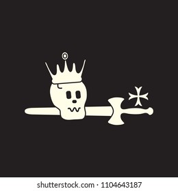 Skull, crown, sword, cross. Design element for postcard, banner or print. 