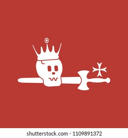 Skull, crown, sword, cross. Design element for postcard, banner or print. 