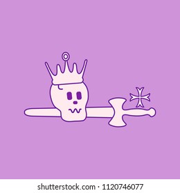 Skull, crown, sword, cross. Design element for postcard, banner or print. 