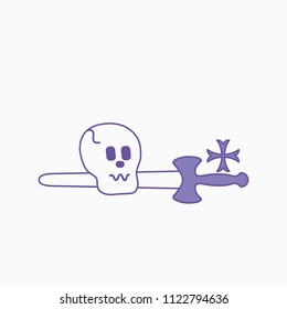 Skull, crown, sword, cross. Design element for postcard, banner or print. 