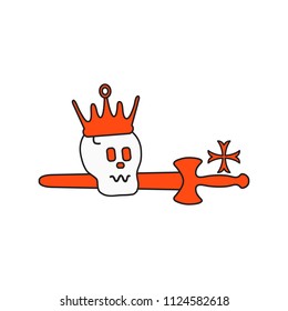 Skull, crown, sword, cross. Design element for postcard, banner or print. 
