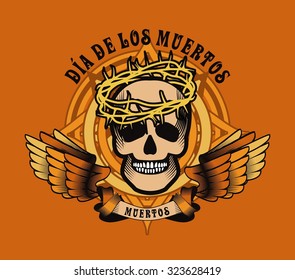 Skull in a crown of thorns Vector Illustration Day of The Dead on the background of a decorative ornament