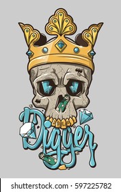 Skull with crown, vector illustration