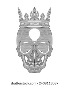 Skull with crown, Vintage engraving drawing style illustration