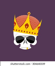 Skull Crown. White head skeleton in Sun points, and with gold teeth. Vector logo emblem for yard bullies. symbol for gangs. Street Kings