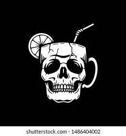 SKULL CUP COCKTAIL WHITE BLACK BACKGROUND