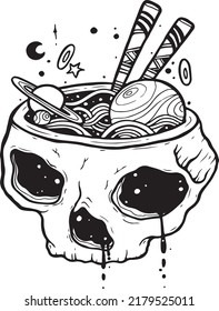 skull cup with noodle design. vektor