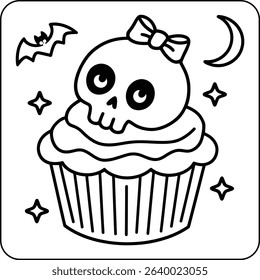 Skull Cupcake Coloring Page for kids