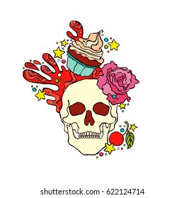 Skull. Cupcake. Isolated vector object on white background.