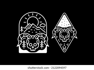 skull with curved horns badge illustration design