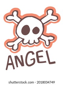skull cute doodle. angel slogan. shirt print.