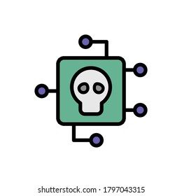 Skull cyber attack chip icon. Simple color with outline vector elements of hacks icons for ui and ux, website or mobile application