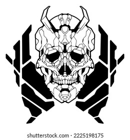 Skull cyber gothic head. Transparency friendly illustration isolated on white background. Hand drawn