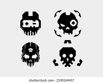 Skull cyberpunk collection set element vector game futuristic interface cyborg sticker tattoo t shirt design editable