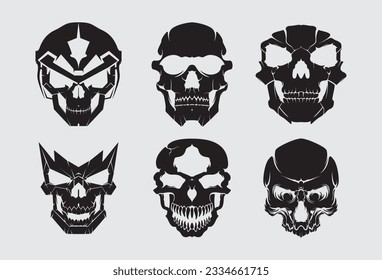 Skull cyberpunk colección set elemento vector juego interfaz futurista ciborg tatuaje pegatina t diseño de camisa editable