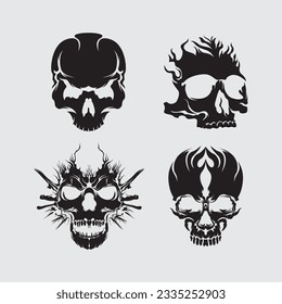 Skull cyberpunk colección set elemento vector juego interfaz futurista ciborg tatuaje pegatina t diseño de camisa editable