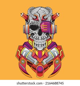 Skull Cyborg Mecha mascot for tshirt and sign, poster, card, banner, t shirt, emblem.