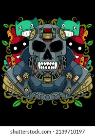 skull cyborg vector print illustration