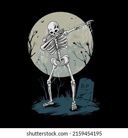 Skull dabbing on the graveyard premium vector