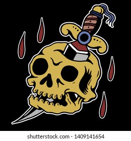 Skull Dagger American Traditional Tattoo Vector