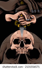 Skull with dagger hand vector illustration