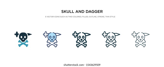 skull and dagger icon in different style vector illustration. two colored and black skull and dagger vector icons designed in filled, outline, line stroke style can be used for web, mobile, ui