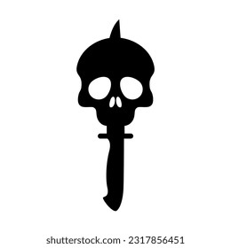 skull with dagger or knife black symbol. silhouette skull logo