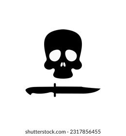 cráneo con daga o símbolo negro con cuchillo. logo de silueta skull