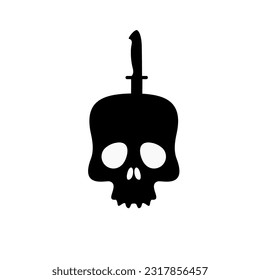 skull with dagger or knife black symbol. silhouette skull logo