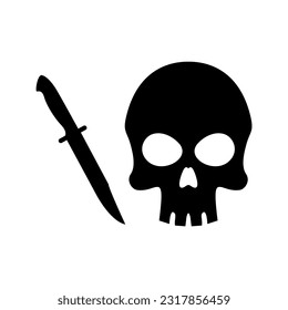 skull with dagger or knife black symbol. silhouette skull logo
