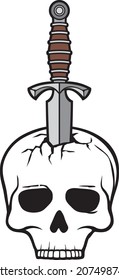 Skull Dagger Knife color vector illustration