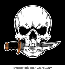 Skull with Dagger in Its Mouth Isolated on Blank Background