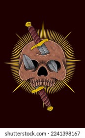 Skull with dagger vector illustration