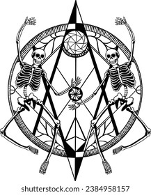 skull dancing in circle hand drawn illustration