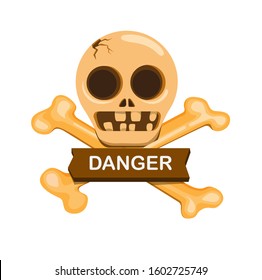 skull danger sign cartoon flat illustration vector