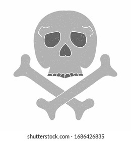 skull danger sign vector design. digital hand drawn style. grain texture