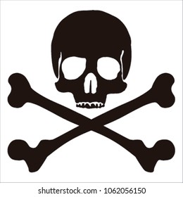 Skull danger vector. Skull with bones sign. Vector illustration. Black silhouette of skull and bones on white background. Pirate flag. Poison Icon. 