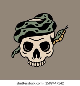 Skull and dangerous snake on white background